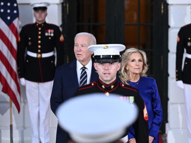 US President Joe Biden and First Lady Jill Biden arrive to welcome Prime Minister Anthony Albanese and Jodie Haydon, Picture: AFP