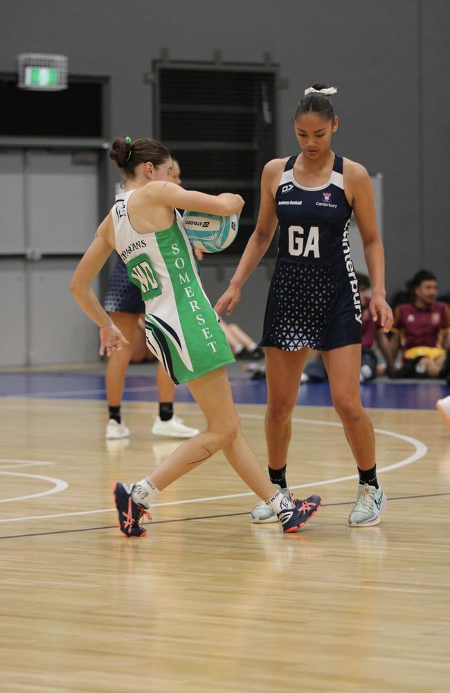 QISSN 2024 division 1 grand final: Canterbury v Somerset. Pictured: GA Kaylee Tamala and WD Maddi McLaughlin
