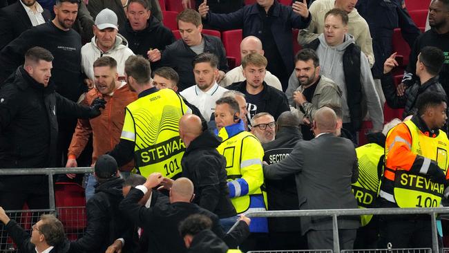 Riots broke out in the West Ham supporters area. Photo by ANP / AFP.