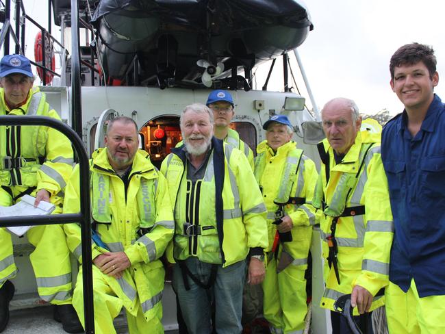 The crew of the rescue ship Danial Thain crew on return to Port Stephens after more than 11 hours at sea in treacherous conditions. Picture: Marine Rescue Port Stephens