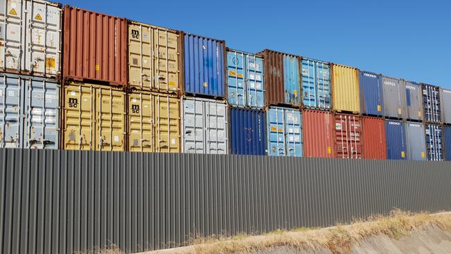 Shipping containers full of recycling at the SKM Recycling yard at Wingfield. Picture: Colin James