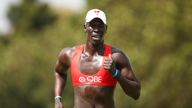 Aliir Aliir during a Sydney Swans training session at Lakeside Oval. Picture: Brendon Thorne/AAP