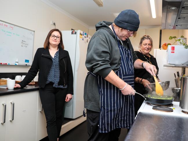 Richmond Fellowship Tasmania CEO Miriam Moreton with Cheyne Stevenson and Linda Dwyer. Picture: Mireille Merlet