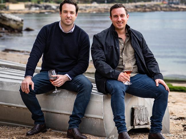 Property developers Ben and Jono Issac, co-owners of The Boathouse Group, outside The Boathouse Shelly Beach. (AAP Image / Julian Andrews).