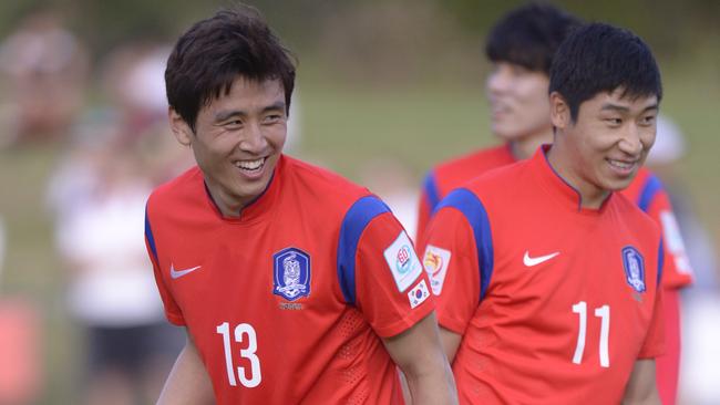 South Korea's open training session had a very different atmosphere to their northern neighbours.