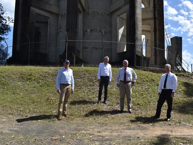 Page MP Kevin Hogan with Richmond Valley Council Mayor Robert Mustow and Federal Local Government Minister Mark Coulton and Richmond Valley Council general manager Vaughan Macdonald at the Casino water tower which will become a tourist attraction with its new mural.