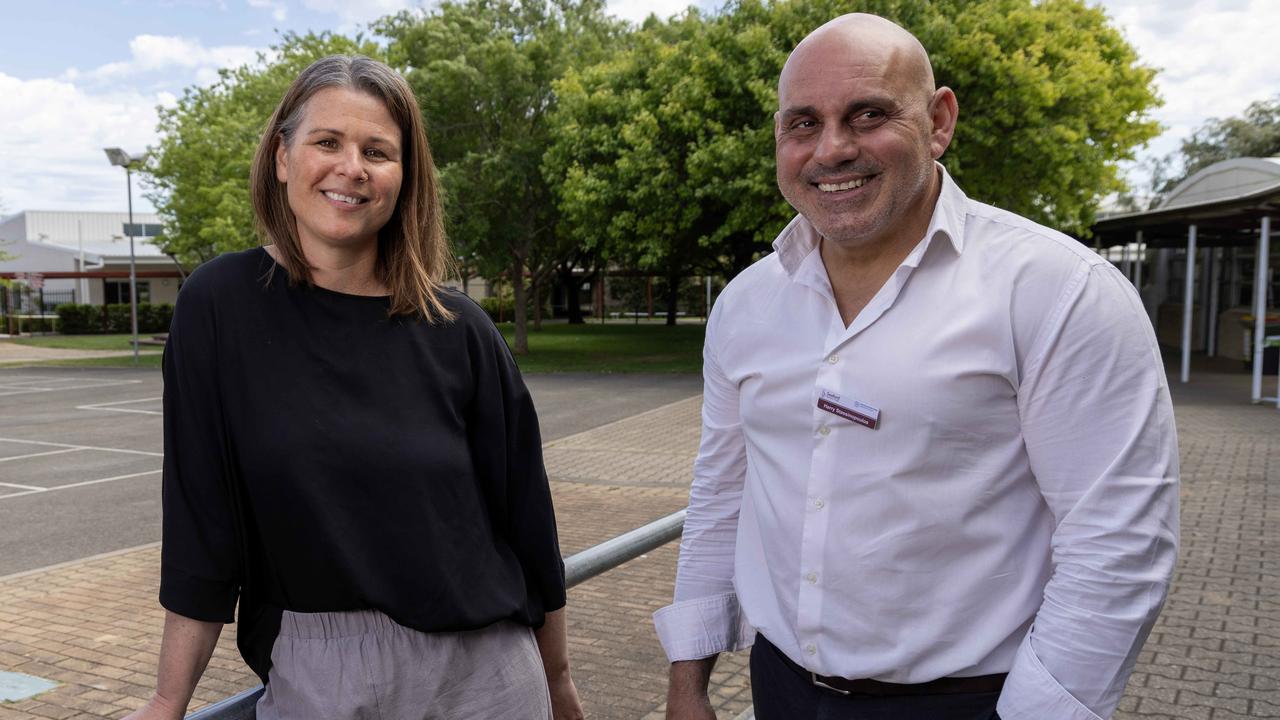 Seaford Secondary College Principal Harry Stassinopoulos and parent Beck said students would benefit from the autism inclusion teacher trial. Picture: Kelly Barnes