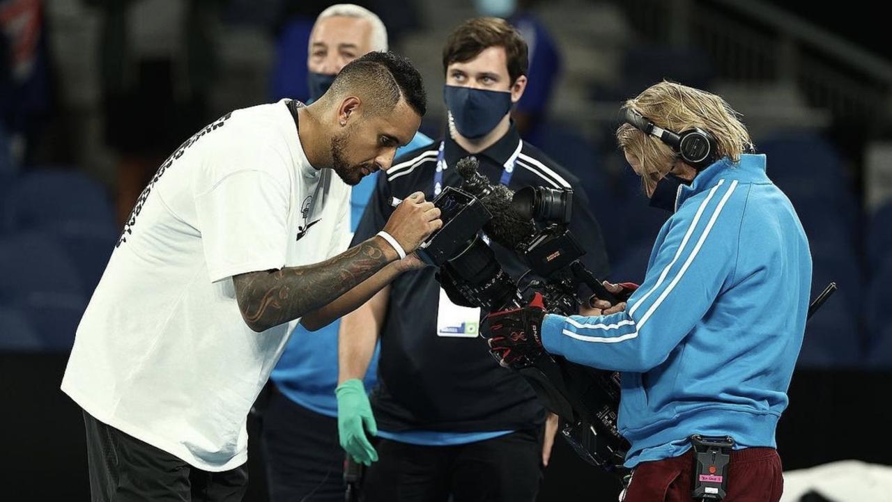 Nick Kyrgios signing the camera. Pic: Instagram
