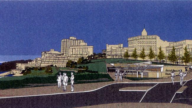 An artist's impression of how Bondi Park could look if an extension of the rail link is built and a station built at the beach.