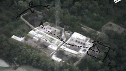 Released by the Federal Court, a picture of Whiskey 108 showing markings made by Mr Roberts-Smith including “E” to indicate the tunnel entrance.