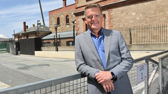 Flinders University Vice-Chancellor Colin Stirling at the site of the university’s new city campus at Festival Plaza. Picture: Keryn Stevens