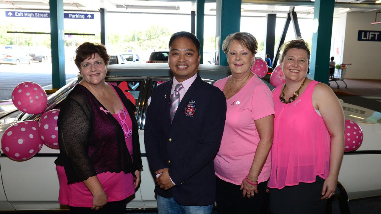 File photo from 2014. Rockhampton's Mandalay Medical Centre manager Michelle Johns, Dr Ceasar Torres, Breast Cancer survivor Leonie Bonner and Mandalay Medical Centre assistant manager Megan Miller with the decorated car for Breast Cancer Awareness week.