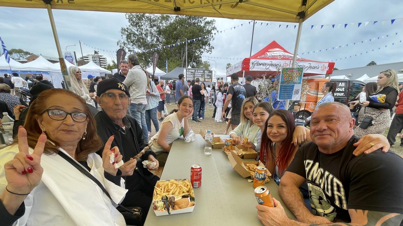 Festival-goers take time out for lunch including (anticlockwise) Tony Spain, Joanna Sarkissian, Anastasia Adamou, Jenny Sarkissian and Isabella Adamou.