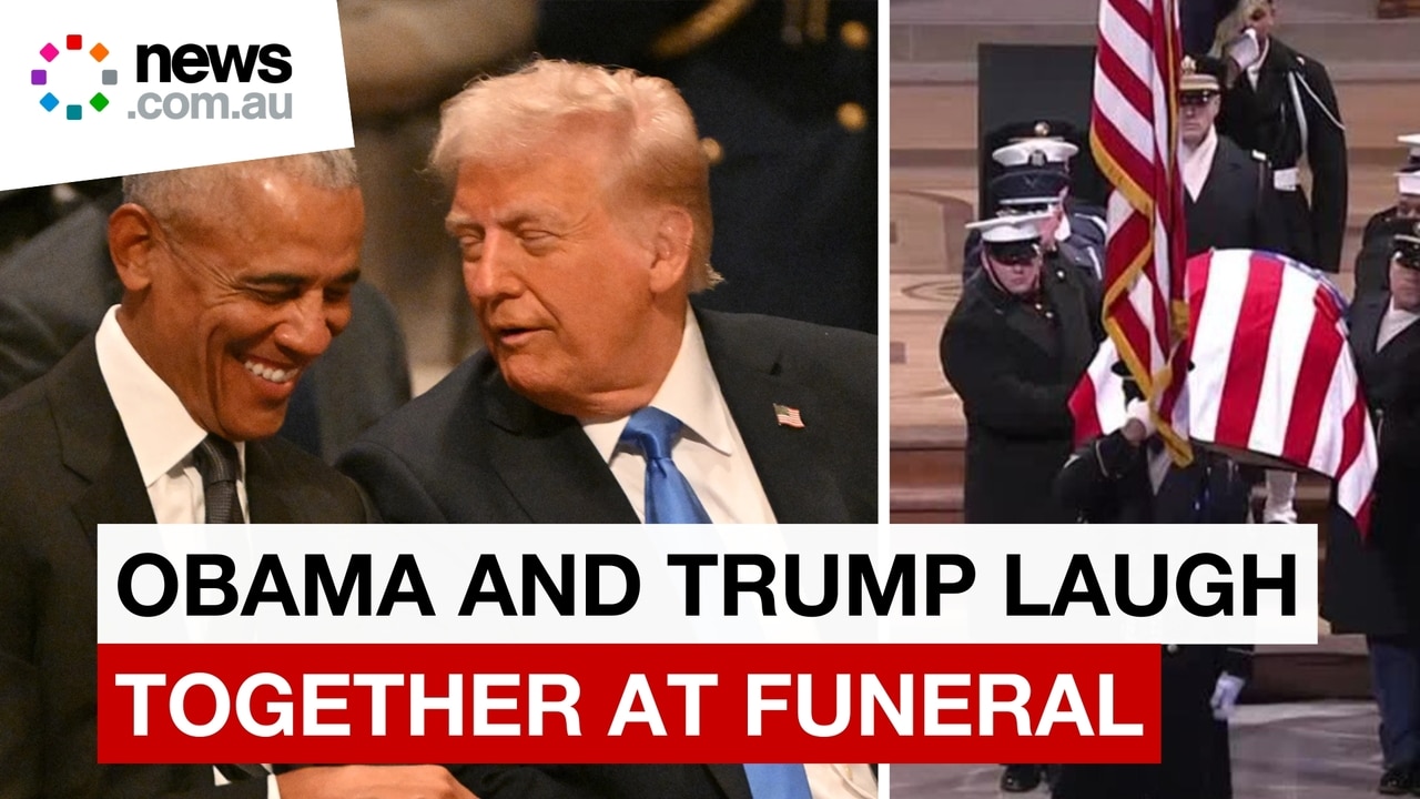 Obama and Trump share laugh as presidents farewell Jimmy Carter