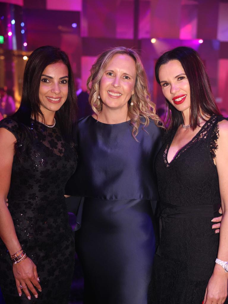 Jasmin Saba, Catherine Riddle and Tracy Brown at the A.B. Paterson College Foundation Gala Ball at QT Gold Coast for Gold Coast at Large. Picture, Portia Large.