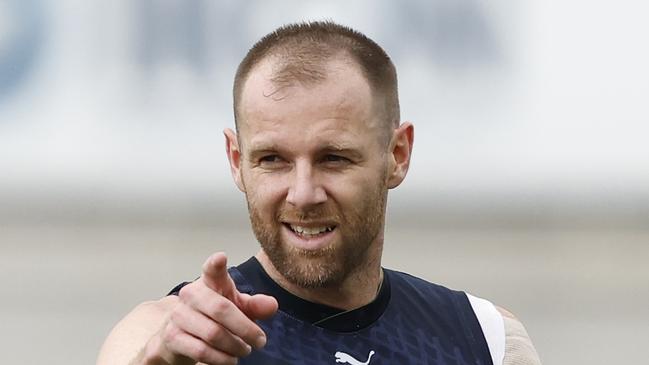 MELBOURNE, AUSTRALIA - AUGUST 31: Sam Docherty of the Blues takes part during a Carlton Blues training session at Ikon Park on August 31, 2024 in Melbourne, Australia. (Photo by Darrian Traynor/Getty Images)