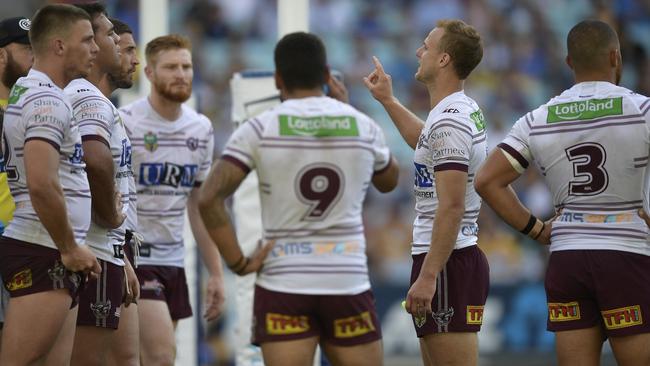 Api Koroisau (in jersey No.9) was awarded one vote in Manly’s big loss to Parramatta.