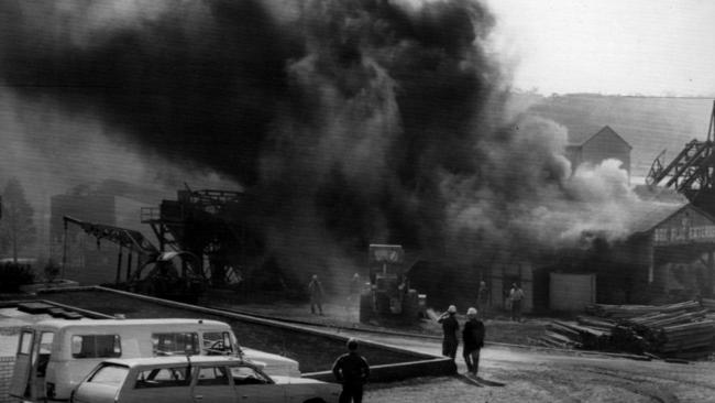 Smoke spews from the Box Flat colliery. Picture: News Limited