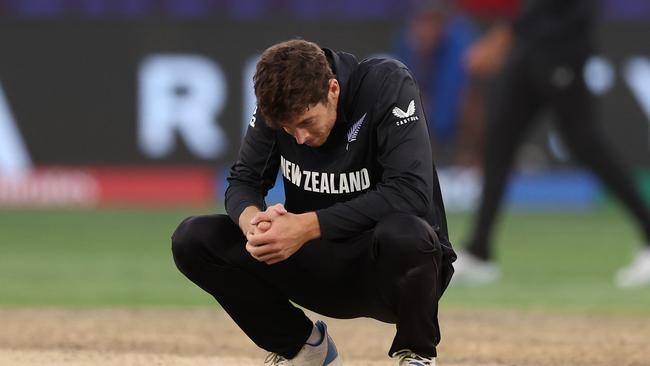 Mitchell Santner didn’t have the answers. Photo by Alex Davidson-ICC/ICC via Getty Images.