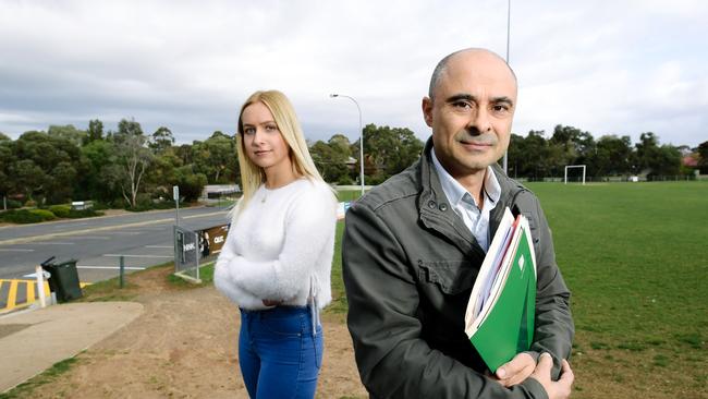 Young environmental science student Tanya Williams and Tea Tree Gully councillor Paul Barbaro have launched an online petition calling on the council not to sell Richardson Reserve to German retailer Kaufland. Picture: AAP/Morgan Sette.