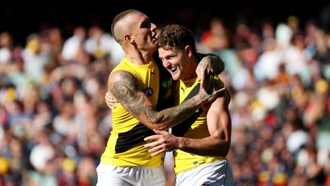 Richmond expects Dustin Martin and Jacob Hopper to return against the Western Bulldogs on Saturday. Picture: James Elsby / Getty Images