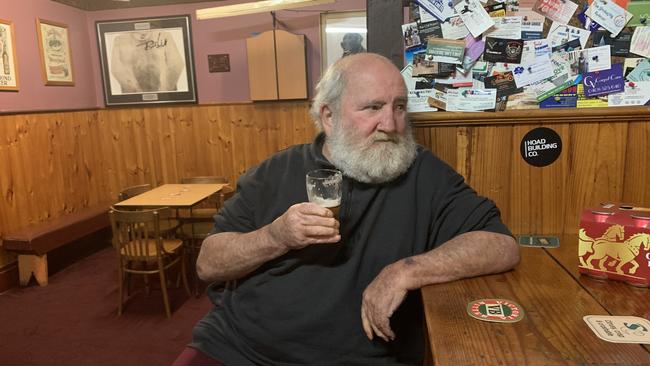 Famous locally for surviving an attack by the ‘killer wombat of Flowerdale,’ Bruce Kringle has been a regular at the Flowerdale Hotel for 40 years. Picture: Kirra Grimes