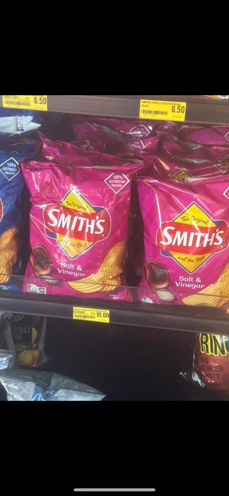 A bag of Smiths chips were also being sold for $10 at the BP. Picture: Facebook