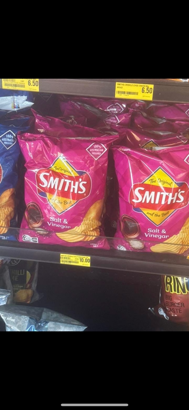 A bag of Smiths chips were also being sold for $10 at the BP. Picture: Facebook