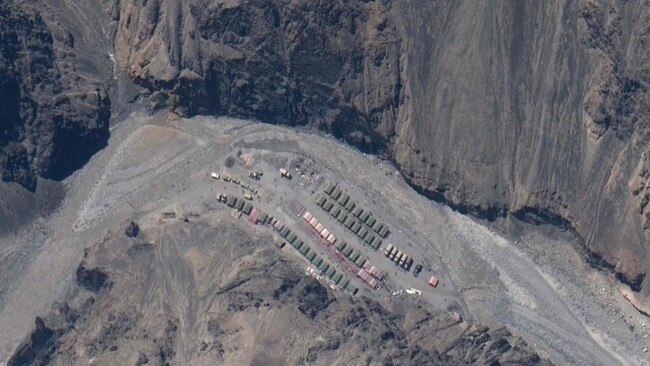 A satellite image taken on May 22 shows Chinese soldiers in Galwan Valley, on the China-India borde. Picture: Getty Images via Maxar Tech