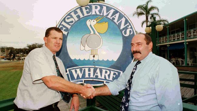 Graham Dodds and Rod Andrews say goodbye to Fishermans Wharf in early 1998.