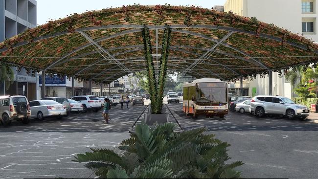 Artists impression of a vine shade structure over Cavenagh Street in Darwin. Picture: Supplied