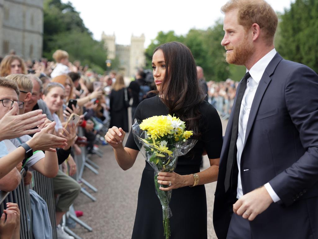 Meghan, Duchess of Sussex and Prince Harry, Duke of Sussex speak with wellwishers at Windsor Castle on September 10, 2022 in Windsor, England. Picture: Chris Jackson /Getty Images.