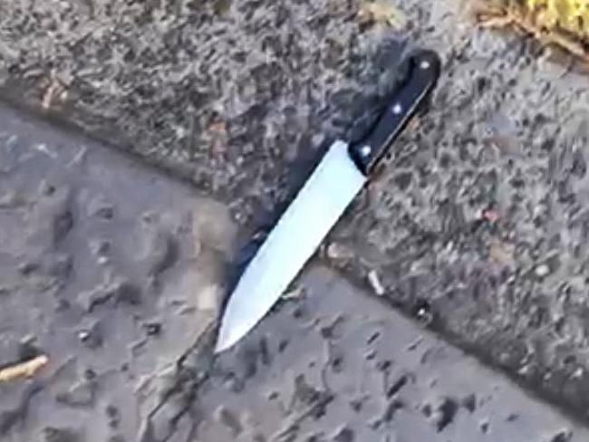 A close-up image of the knife the man had at the scene near Clarence Street in Sydney.