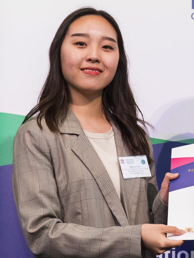 Manly Vale’s Hyomin Choi of NBSC Mackellar Girls Campus receives first place for Japanese Beginners. Photo: Anna Warr