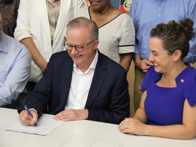 Prime Minister Anthony Albanese with NT Chief Minister Lia Finocchiaro in Alice Springs, NT, on Friday, February 7, 2025. Picture: Gera Kazakov