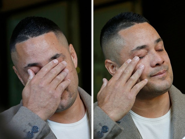 Jarryd Hayne became emotional as he broke his silence outside court on Friday, after his charges were officially dropped
