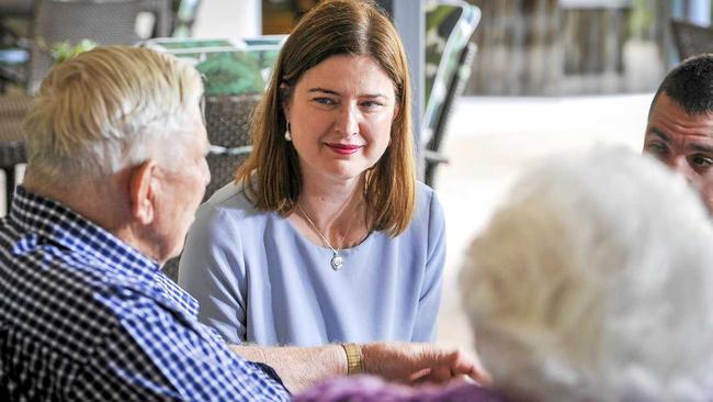 CALL FOR FUNDING: Labor's spokeswoman on Ageing and Mental Health, Julies Collins, spoke to residents at New Auckland Place Aged Care Residence yesterday. Picture: Matt Taylor GLA301018CARE