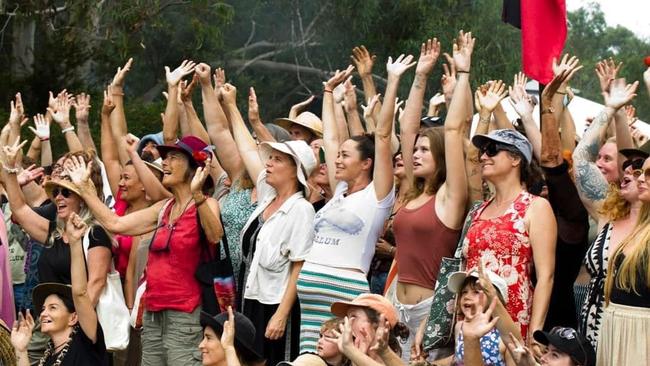 Protesters in March 2024 at the Wallum development at Brunswick Heads. Picture: Jamies Barrie