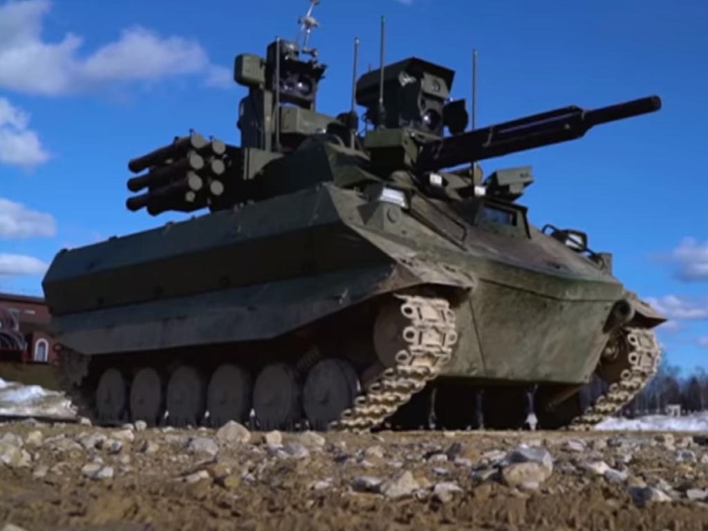 Russia's Uran-9 drone tank. Armed with a 30mm cannon, it can also carry a variety of sensors and anti-surface and anti-air missiles.