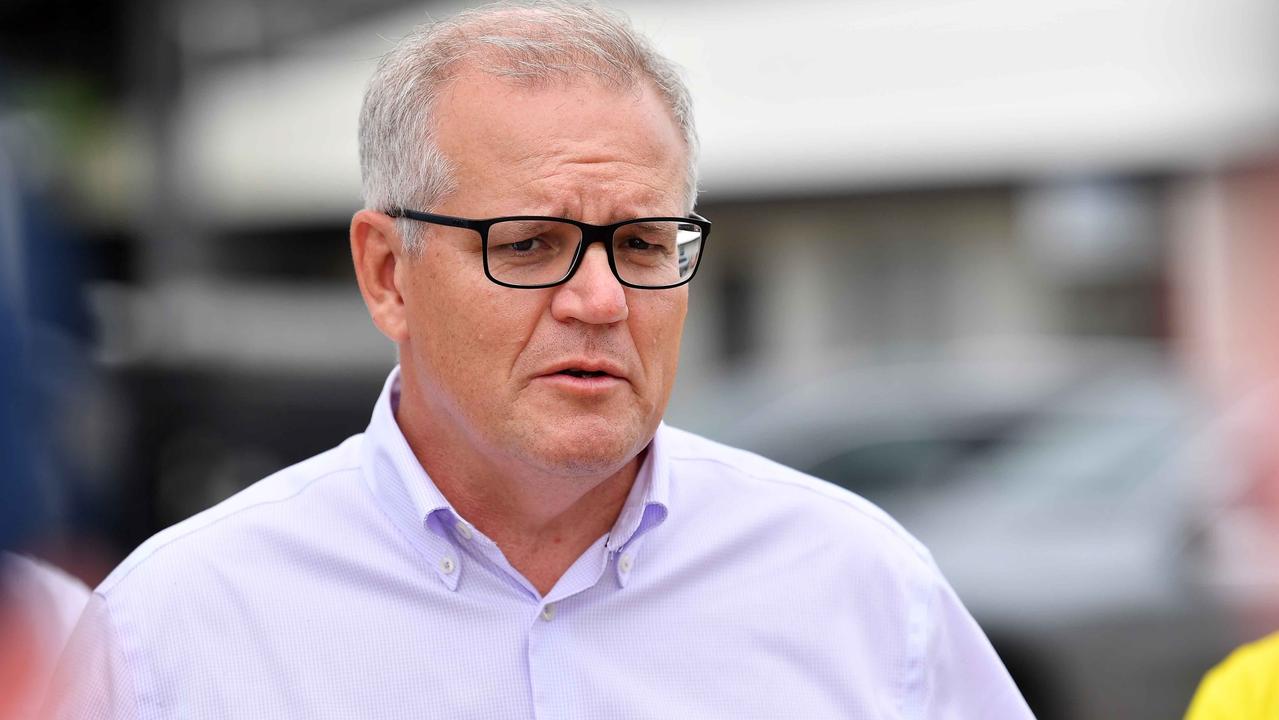 Prime Minster Scott Morrison arrived in Queensland on Thursday after devastating floods destroyed thousands of homes and killed 13 Queenslanders over a week ago. Picture: Patrick Woods