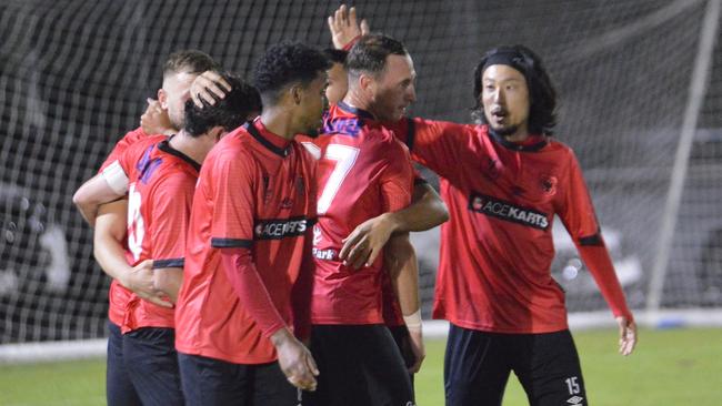 North Sunshine Eagles celebrate a goal. Picture: Lee Roci