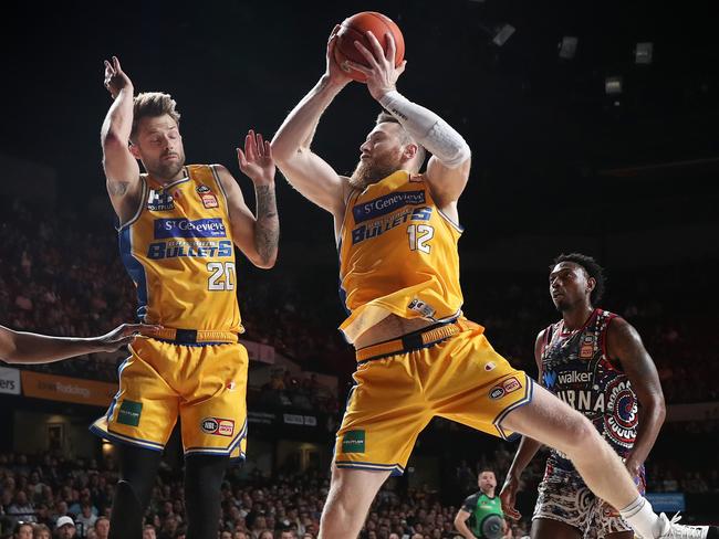 Nate Sobey and Aron Baynes have struggled to click in Brisbane. Picture: Getty Images