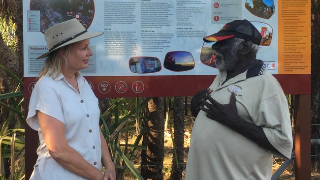 Environment Minister Sussan Ley meets traditional owner Michael Bungalang at Ubirr in the Kakadu National Park in 2019.