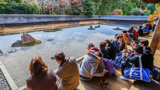 The famous Zen rock garden at Ryoan-ji Temple, Kyoto.