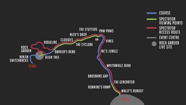 Features on the route of the Worlds DH run including Mick's Drop midway through the run. Picture: Supplied