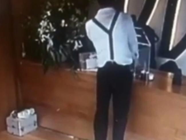 CCTV footage of Leigh Webber targeting a wishing well at a wedding in Bellarine. Picture: Nine News