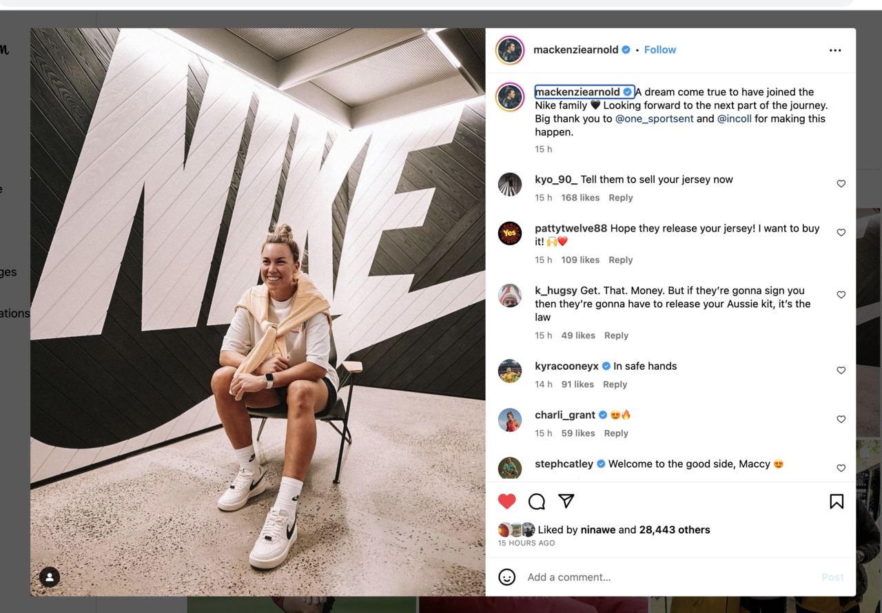 Matildas goalkeeper Mackenzie Arnold signs sponsorship deal with Nike