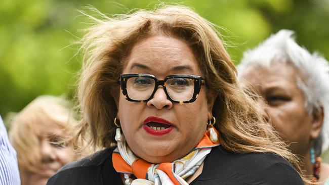 CANBERRA, AUSTRALIA - FEBRUARY 2: Professor Megan Davis of The Government Referendum Working Group addresses the media after meeting with the Prime Minister Anthony Albanese and Opposition Leader Peter Dutton at Parliament house in Canberra. Picture: NCA NewsWire / Martin Ollman