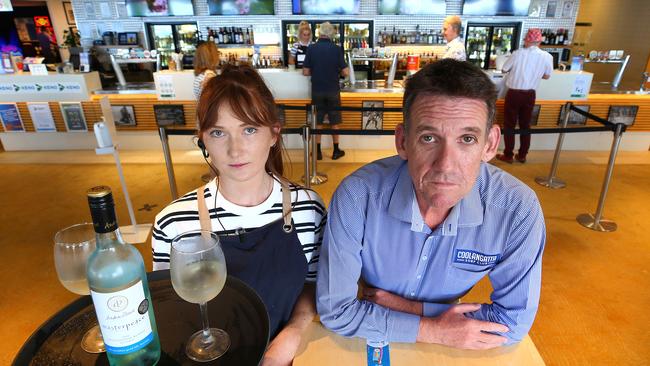 Coolangatta Surf Club general manager Steve Edgar with waitress Sarah Francis. Picture: Adam Head