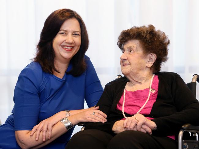 Premier Annastacia Palaszczuk with her grandmother Beryl Erskine in her new aged care facility. Pics Tara Croser.